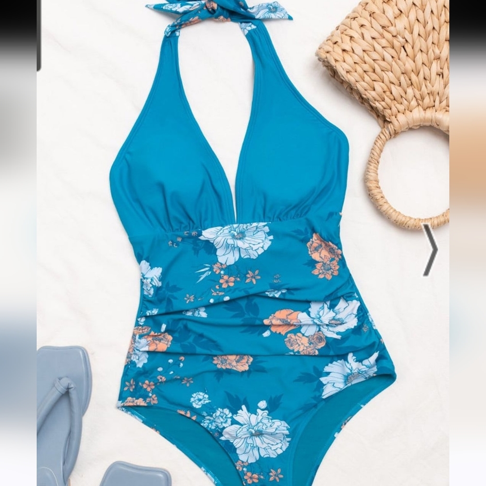 NWT Cupshe XL one piece floral tummy control in seafood garden